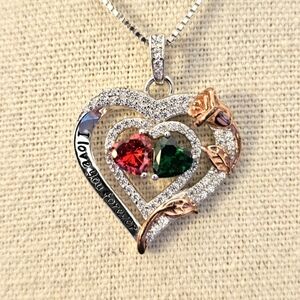 NEW 925 Silver Red Green Heart Pendant Necklace Rose Gold N1P81